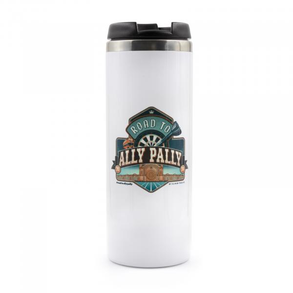 Kaffeebecher aus Edelstahl mit Logo "Road to Ally Pally"